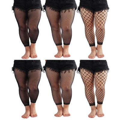 6 Pieces Women's Plus Size Fishnet Stockings Footless Tights High Waisted Mes...